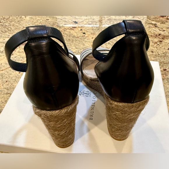 BRUNELLO CUCINELLI Monili Bead Embellished Leather Wedge Sandal Espadrille 40 10 - Picture 4 of 10